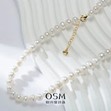 OSM White Pearl Necklace – 7–8mm Near-Circular, Gold Clasp