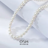OSM White Pearl Necklace – 7–8mm Near-Circular, Gold Clasp