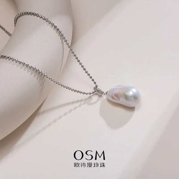 OSM White Pearl Necklace 13–15mm Irregular, S925 Silver