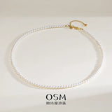 OSM White Pearl Necklace 3–4mm Nearly Round, S925 Silver