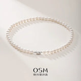 OSM White Pearl Necklace – 8–9mm Round, S925 Silver