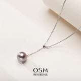 OSM Purple Pearl Necklace 11–12mm Round, S925 Silver