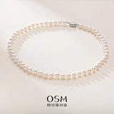 OSM White Pearl Necklace – 8–9mm Round, S925 Silver