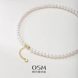 OSM White Pearl Necklace – 6–7mm Near-Round, Gold Clasp