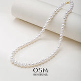 OSM White Pearl Necklace – 6–7mm Near-Round, Gold Clasp
