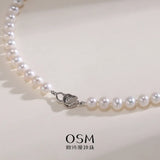 OSM White Pearl Necklace – 8–9mm Near-Round, S925 Sterling Silver Clasp