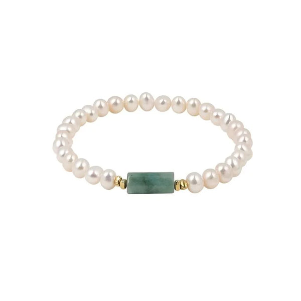 OSM Pearl & Jade Bracelet with Gold Bead S925 Sterling Silver