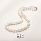 OSM White Pearl Necklace – 8–9mm Near-Circular, Silvery White