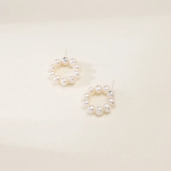 OSM Near-Circle Silvery White Earrings 5–6mm – S925 Silver