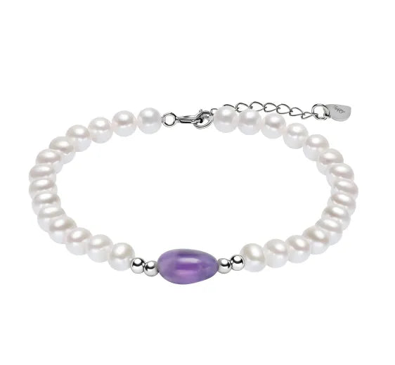 OSM Amethyst Pearl Bracelet with S925 Silver Clasp