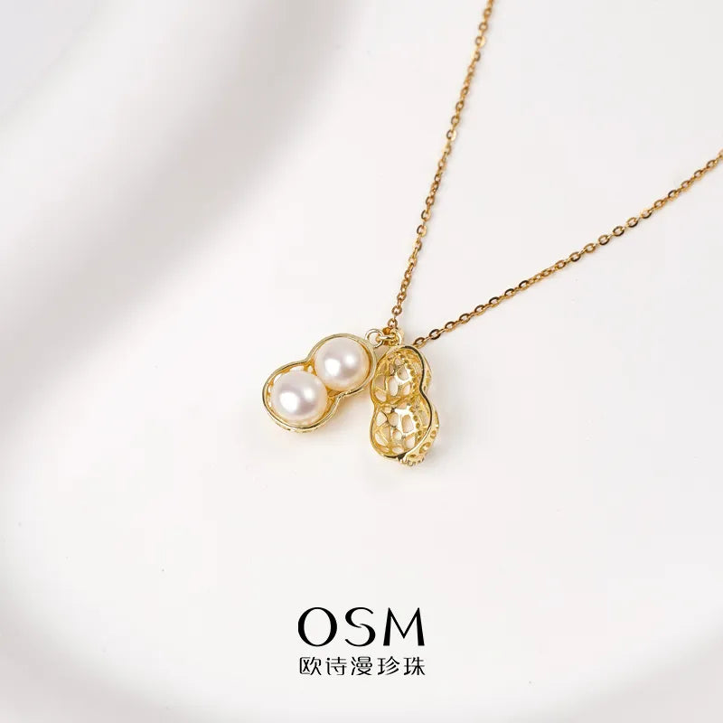 OSM Pearl Necklace 6–7 mm Flat Round 925 Silver / Gold Accents