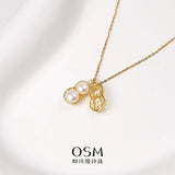 OSM Pearl Necklace 6–7 mm Flat Round 925 Silver / Gold Accents