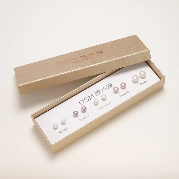 OSM Multicolor Flat Round Earrings 5–9mm – Silvery White, S925 Silver