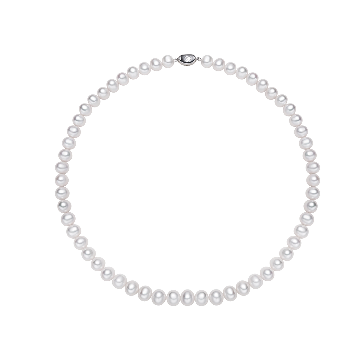 OSM White Pearl Necklace – 8–9mm Near-Circular, Silvery White