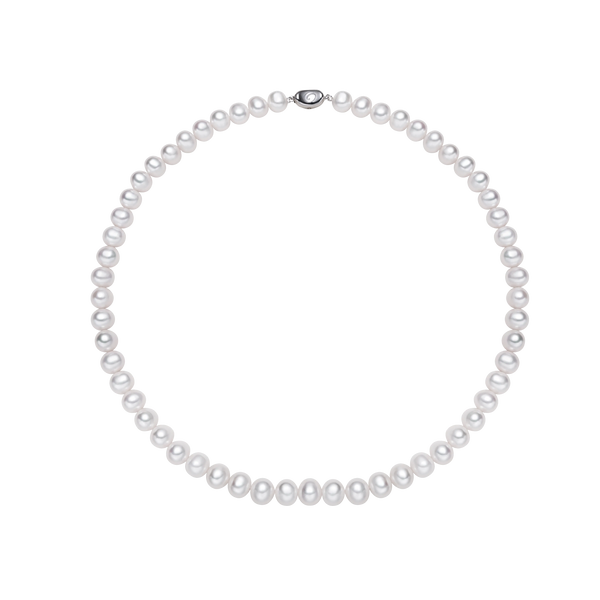 OSM White Pearl Necklace – 8–9mm Near-Circular, Silvery White