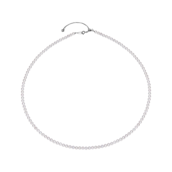 OSM White Pearl Necklace 3–4mm Nearly Round, S925 Silver