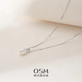 OSM Teardrop White Pearl Necklace 8–9mm, S925 Silver