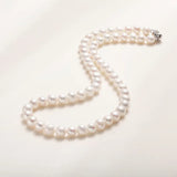 OSM White Pearl Necklace – 8–9mm Near-Circular, Silvery White