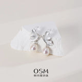 OSM Oval Silvery White Earrings 7–8mm – S925 Silver
