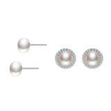 OSM Set of 4 Flat Round Silvery White Earrings 6–9mm S925 Silver