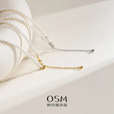 OSM White Pearl Necklace 3–4mm Nearly Round, S925 Silver