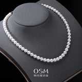 OSM White Pearl Necklace – 7–8mm Circular, S925 Silver
