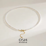 OSM White Pearl Necklace 3–4mm Nearly Round, S925 Silver