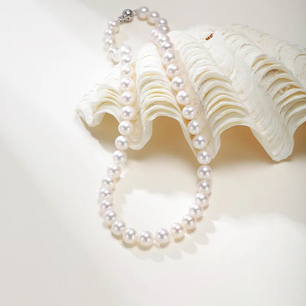 OSM White Pearl Necklace 7–8mm Round, 9K Gold