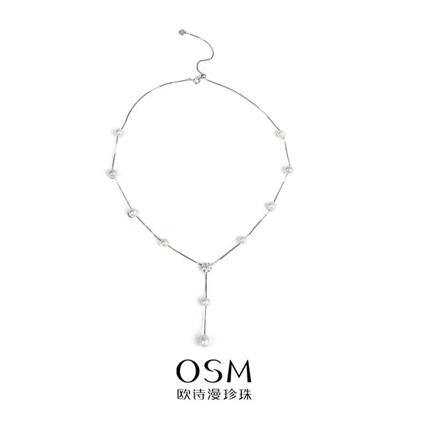 OSM White Pearl Necklace 5–8mm Mixed Shape, S925 Silver