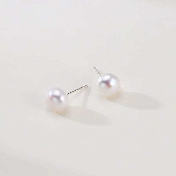 OSM Flat Round Silvery White Earrings 7–8mm S925 Silver