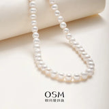 OSM White Pearl Necklace – 8–9mm Near-Circular, Silvery White