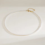 OSM White Pearl Necklace 3–4mm Nearly Round, S925 Silver