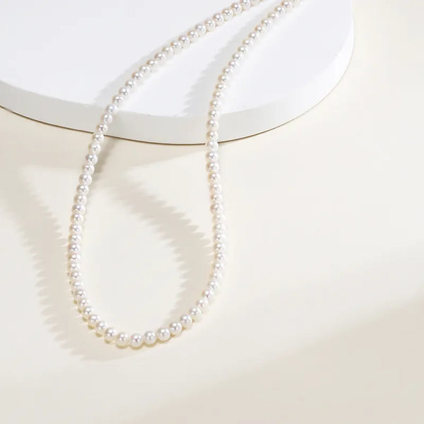 OSM White Pearl Necklace – Nearly Round 3–4mm, Gold Clasp