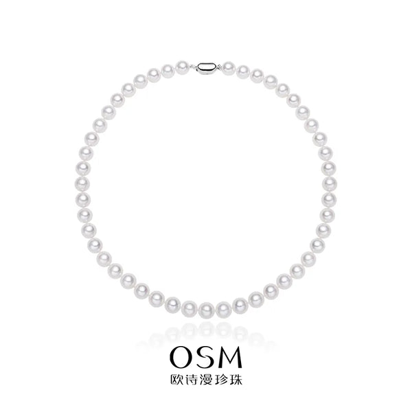 OSM White Pearl Necklace – 8–9mm Round, S925 Silver
