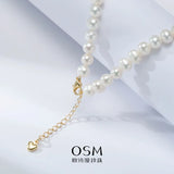 OSM White Pearl Necklace – 7–8mm Near-Circular, Gold Clasp