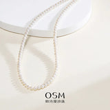 OSM White Pearl Necklace 3–4mm Nearly Round, S925 Silver
