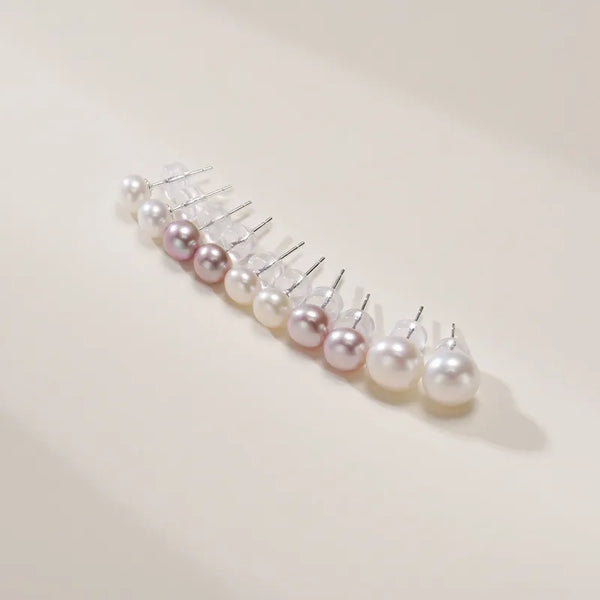 OSM Multicolor Flat Round Earrings 5–9mm – Silvery White, S925 Silver