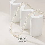OSM White Pearl Necklace 5–6mm Near-Round, S925 Silver, Heart Extension Chain