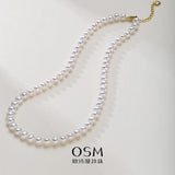 OSM White Pearl Necklace – 6–7mm Near-Round, Gold Clasp