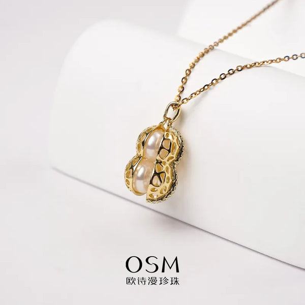OSM Pearl Necklace 6–7 mm Flat Round 925 Silver / Gold Accents
