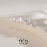 OSM Set of 4 Flat Round Silvery White Earrings 6–9mm S925 Silver