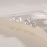 OSM Set of 4 Flat Round Silvery White Earrings 6–9mm S925 Silver