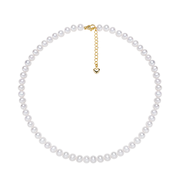 OSM White Pearl Necklace – 6–7mm Near-Round, Gold Clasp