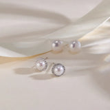 OSM Set of 4 Flat Round Silvery White Earrings 6–9mm S925 Silver