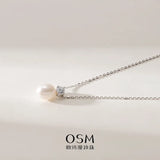 OSM Teardrop White Pearl Necklace 8–9mm, S925 Silver