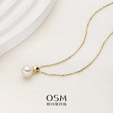 OSM Pearl Necklace 8.5–9 mm White 925 Silver / Gold Accents