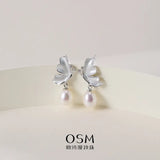 OSM Oval Silvery White Earrings 7–8mm – S925 Silver