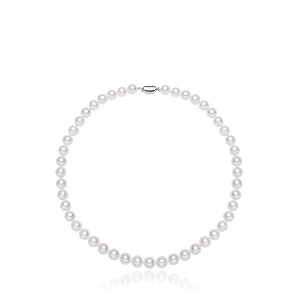 OSM White Pearl Necklace – 8–9mm Round, S925 Silver