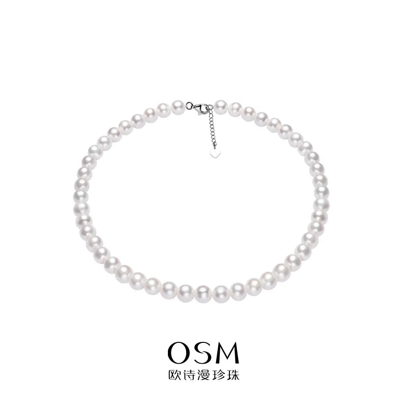 OSM  Pearl Necklace 9–10 mm with S925 Sterling Silver Clasp