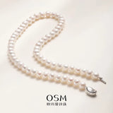 OSM White Pearl Necklace – 8–9mm Near-Circular, Silvery White